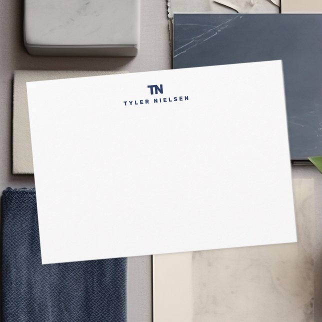 Monogram Modern Navy Blue Typography Note Card (Creator Uploaded)