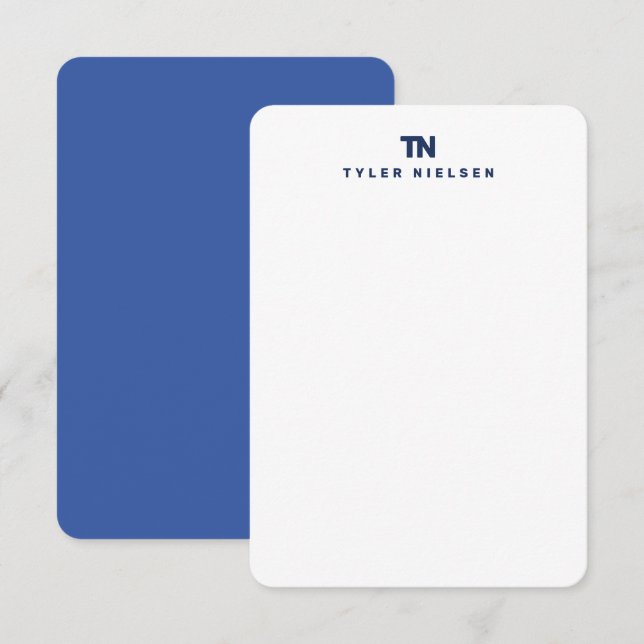 Monogram Modern Navy Blue Typography Note Card (Front/Back)