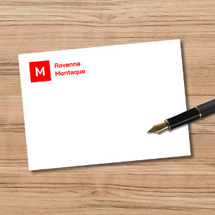 Monogram Modern Neon Red Personalized Script  Note Card