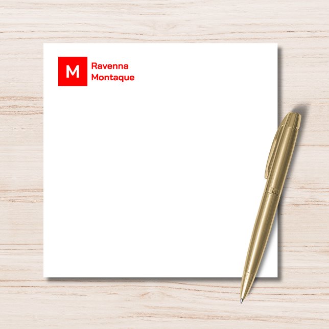 Monogram Modern Neon Red Personalized Script  Note Card (Creator Uploaded)