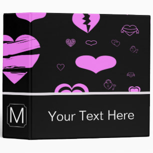 Monogram Modern Orchid Heart Pattern 3 Ring Binder