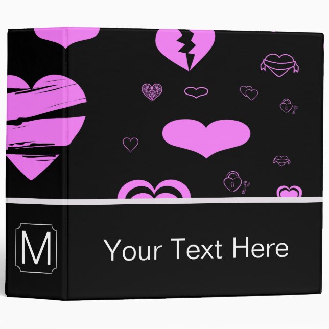 Monogram Modern Orchid Heart Pattern 3 Ring Binder (Front/Spine)