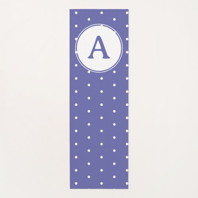 Monogram Modern Periwinkle White Polka Dots Yoga Mat (Front)
