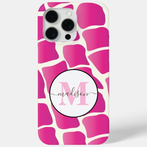 Monogram Modern Pink and Ivory Giraffe Pattern iPhone 15 Pro Max Case