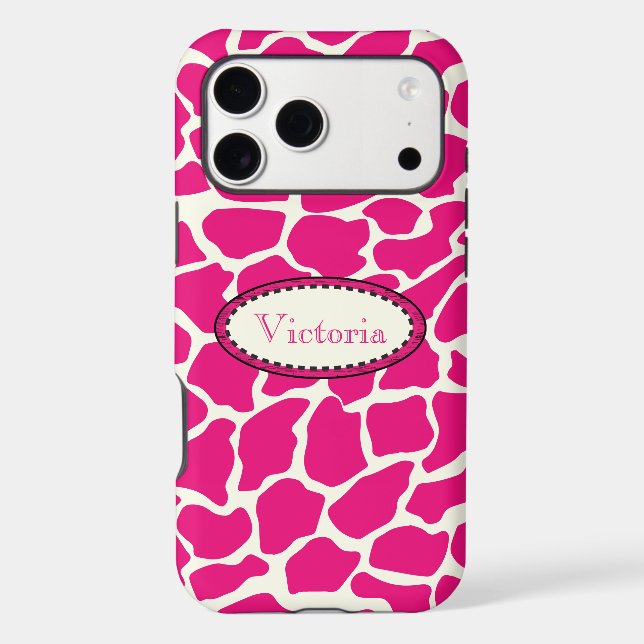Monogram Modern Pink and Ivory Giraffe Pattern Iphone Case (Back)