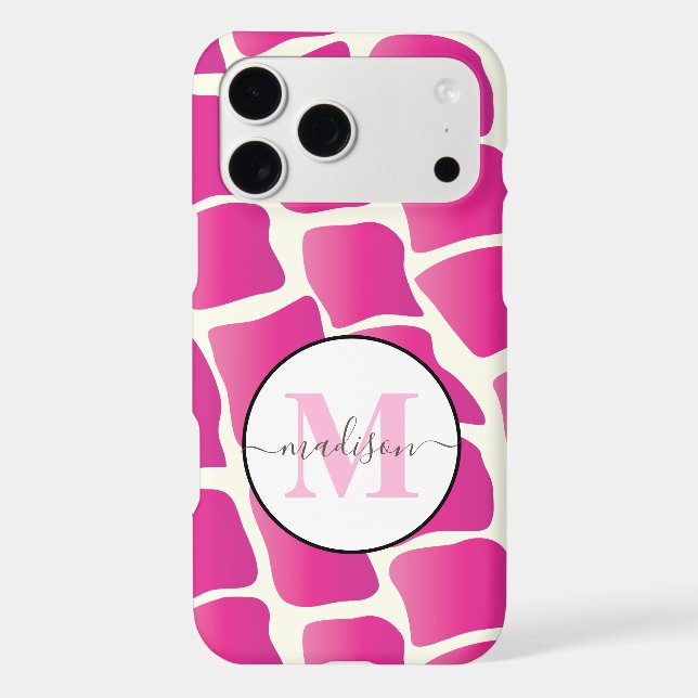 Monogram Modern Pink and Ivory Giraffe Pattern Iphone Case (Back)