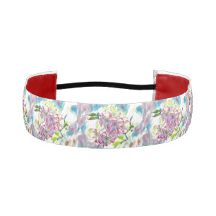 Monogram Modern Pink Cherry Blossom Watercolor Athletic Headband