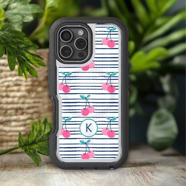 Monogram Modern Pink Cherry Preppy Girly Otterbox iPhone Case (Creator Uploaded)