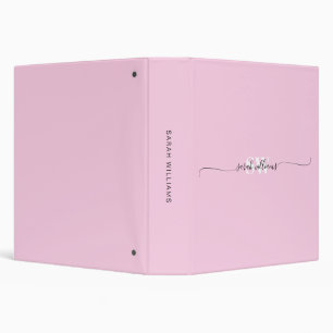 Monogram Modern Pink Elegant Chic Script Name 3 Ring Binder