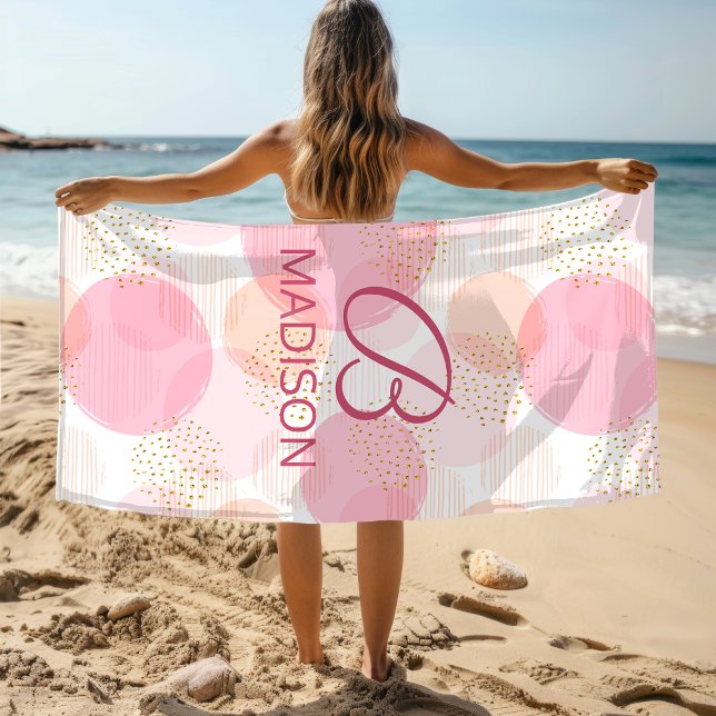 Monogram Modern Pink Girly Glitter Personalized Beach Towel (Creator Uploaded)