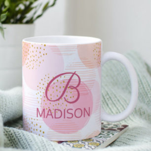 Monogram Modern Pink Girly Glitter Personalized Coffee Mug