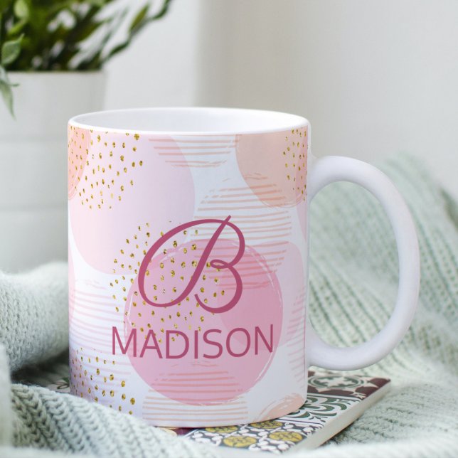 Monogram Modern Pink Girly Glitter Personalized Coffee Mug (Creator Uploaded)