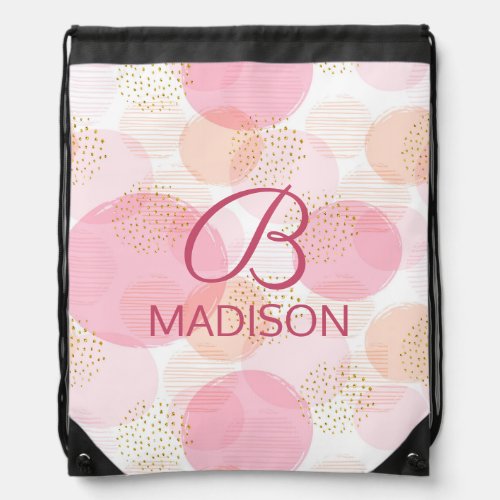 Monogram Modern Pink Girly Glitter Personalized Drawstring Bag
