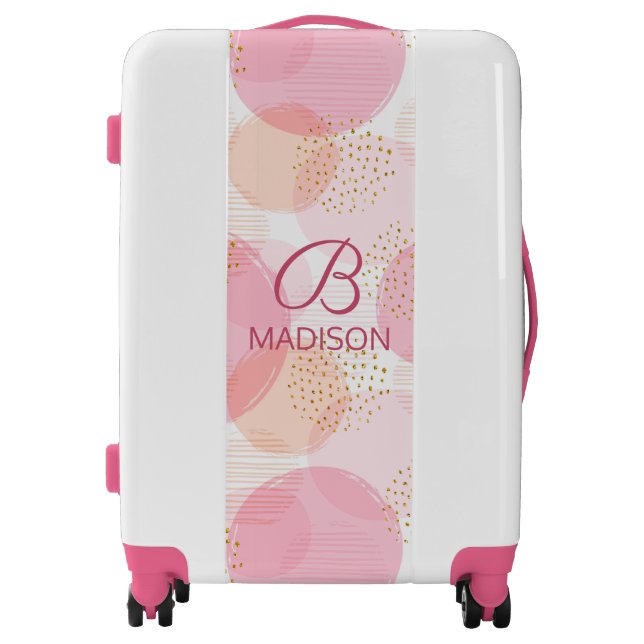 Monogram Modern Pink Girly Glitter Personalized Luggage (Front)
