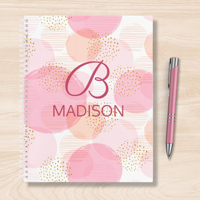 Monogram Modern Pink Girly Glitter Personalized Notebook (Creator Uploaded)