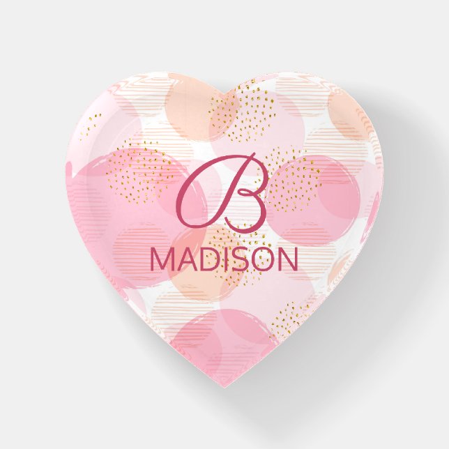Monogram Modern Pink Girly Glitter Personalized Paperweight (Front)
