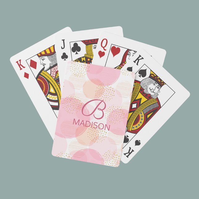 Monogram Modern Pink Girly Glitter Personalized Poker Cards (Creator Uploaded)