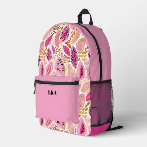 Monogram Modern Pink Gold Cute Girls School Printed Backpack