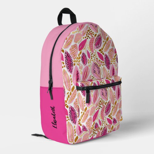 Monogram Modern Pink Gold Cute Girls School Printed Backpack