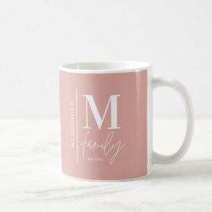 Monogram modern pink personalized photo family coffee mug