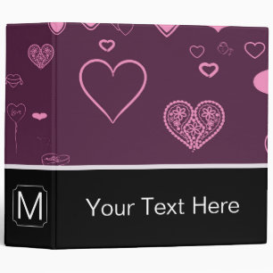 Monogram Modern Pink Purple Heart Pattern Binder