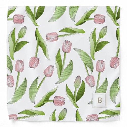 Monogram Modern Pink Tulip Pattern Bandana