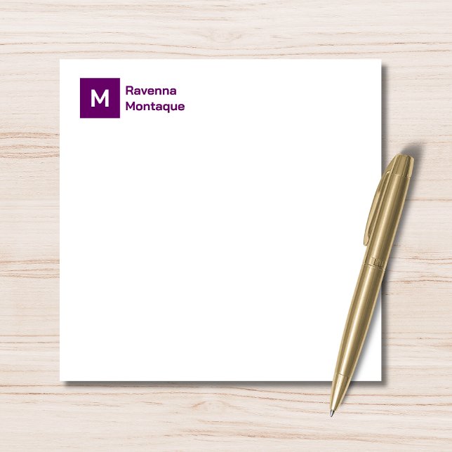 Monogram Modern Plum Purple Personalized Script  Note Card (Creator Uploaded)