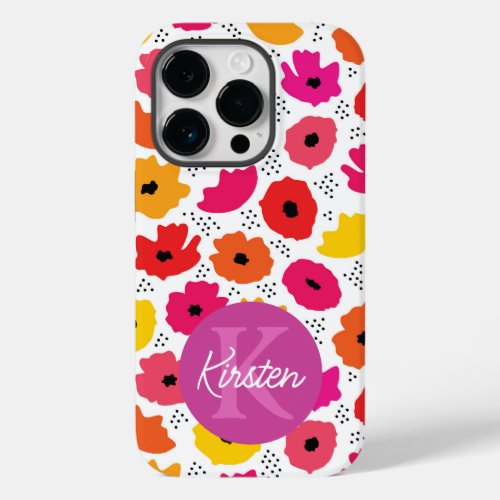 Monogram Modern Poppy Floral Pattern Script Name  Case_Mate iPhone 14 Pro Case