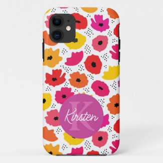 Monogram Modern Poppy Floral Pattern Script Name 