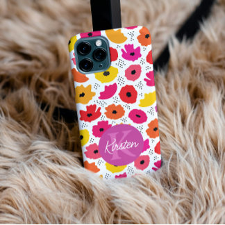 Monogram Modern Poppy Floral Pattern Script Name Case-Mate iPhone 14 Pro Case