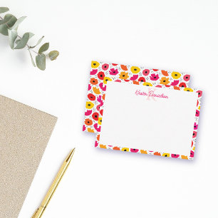 Monogram Modern Poppy Floral Pattern Script Name Note Card