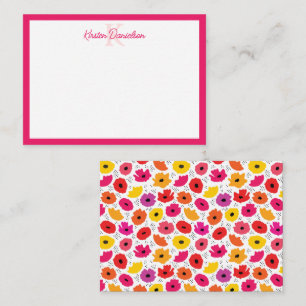 Monogram Modern Poppy Floral Pattern Script Name Note Card