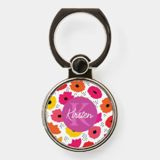 Monogram Modern Poppy Floral Pattern Script Name  Phone Ring Stand