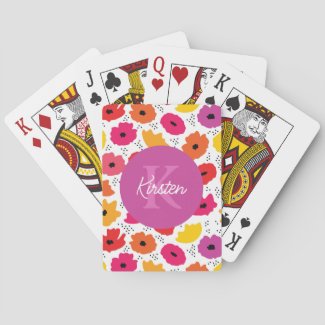 Monogram Modern Poppy Floral Pattern Script Name 