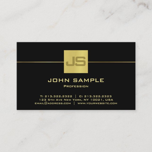 Monogram Modern Professional Elegant Black Gold Business Card (Front)