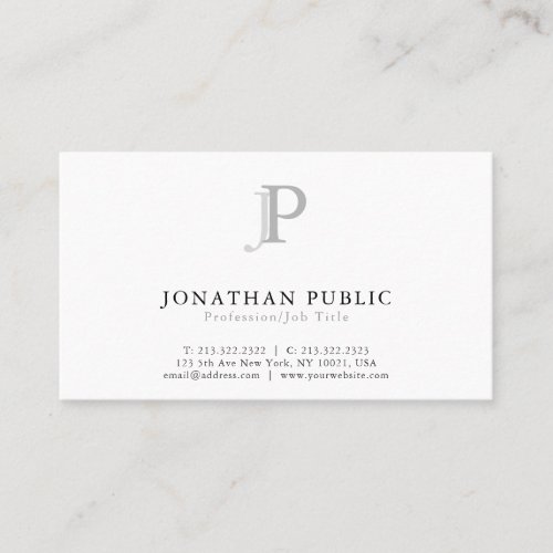 Monogram Modern Professional Elegant White Business Card