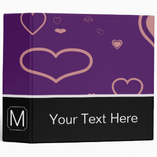 Monogram Modern Purple Pink Heart Pattern 3 Ring Binder