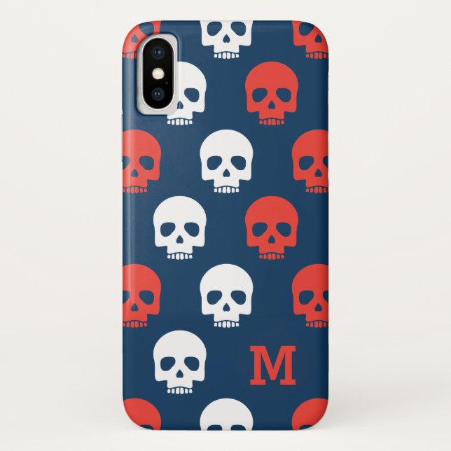 Monogram. Modern Red and White Skulls. Case-Mate iPhone Case (Back)