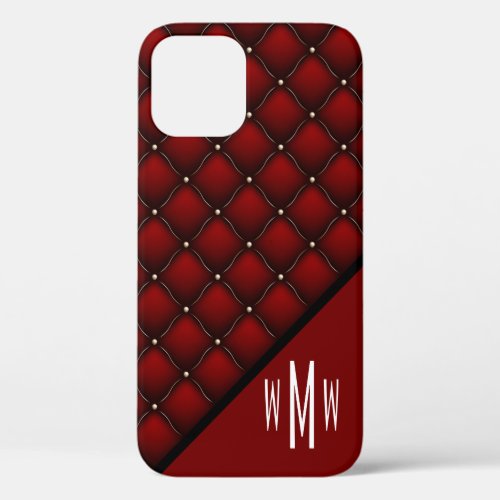 Monogram Modern Red Black Quilted Pattern Print iPhone 12 Case