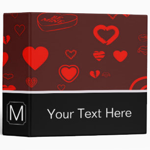 Monogram Modern Red Heart Pattern 3 Ring Binder