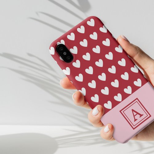 Monogram Modern Red Pink Hearts Valentine iPhone X Case