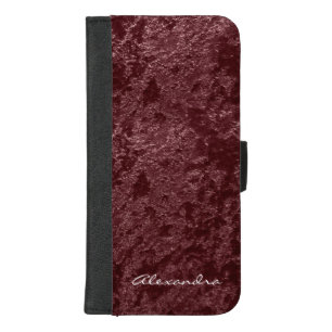 Monogram Modern Red Velvet Faux Fabric iPhone 8/7 Plus Wallet Case