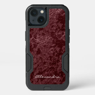 Monogram Modern Red Velvet Faux Fabric iPhone 13 Case