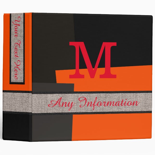 Monogram Modern Retro Colors #3 3 Ring Binder (Front/Spine)