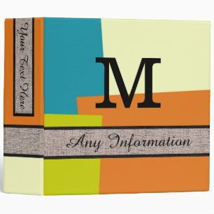 Monogram Modern Retro Colors 3 Ring Binder