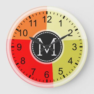 Monogram Modern Retro Colors Geometric #3 Large Clock