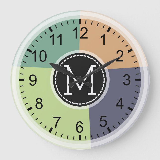 Monogram Modern Retro Colors Geometric #4 Large Clock (Front)