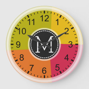 Monogram Modern Retro Colors Geometric Large Clock