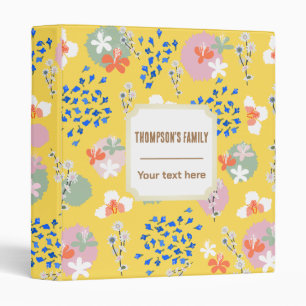 Monogram modern retro l Colorful floral l Yellow 3 Ring Binder