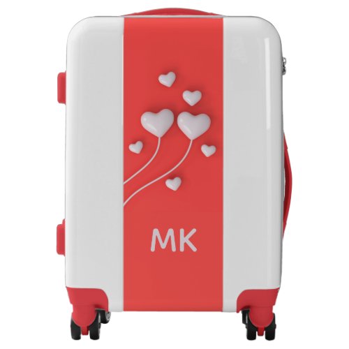 Monogram Modern Romantic Love Hearts Red Luggage